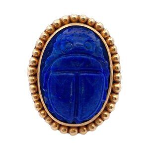 Large 18K Gold Lapis Lazuli Scarab Ring